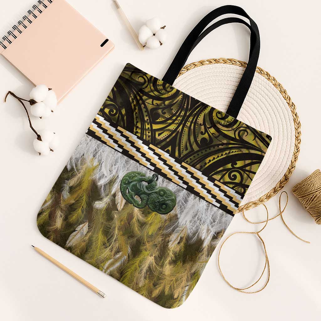 Yellow Traditional Cloak Aotearoa Tote Bag Maori Paua Shell Korowai Pattern - Polynesian Pride