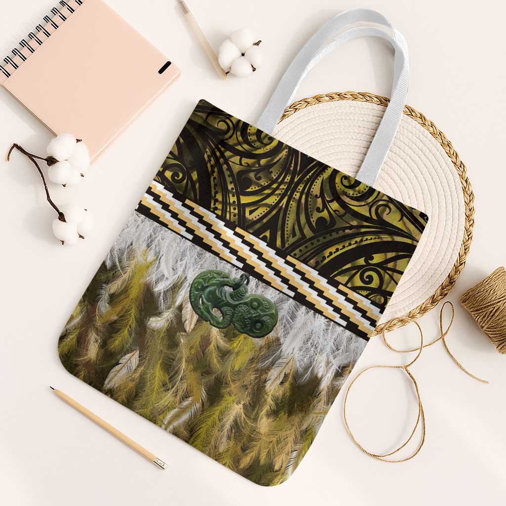 Yellow Traditional Cloak Aotearoa Tote Bag Maori Paua Shell Korowai Pattern - Polynesian Pride