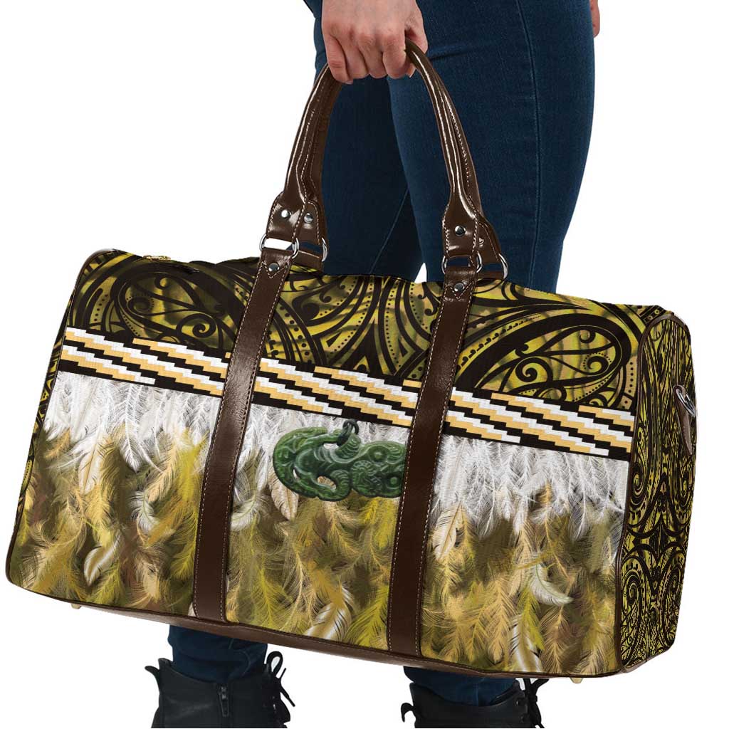 Yellow Traditional Cloak Aotearoa Travel Bag Maori Paua Shell Korowai Pattern - Polynesian Pride