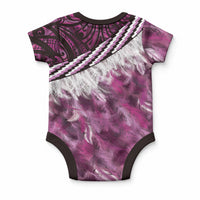 Pink Traditional Cloak Aotearoa Baby Onesie Maori Paua Shell Korowai Pattern LT14 - Polynesian Pride