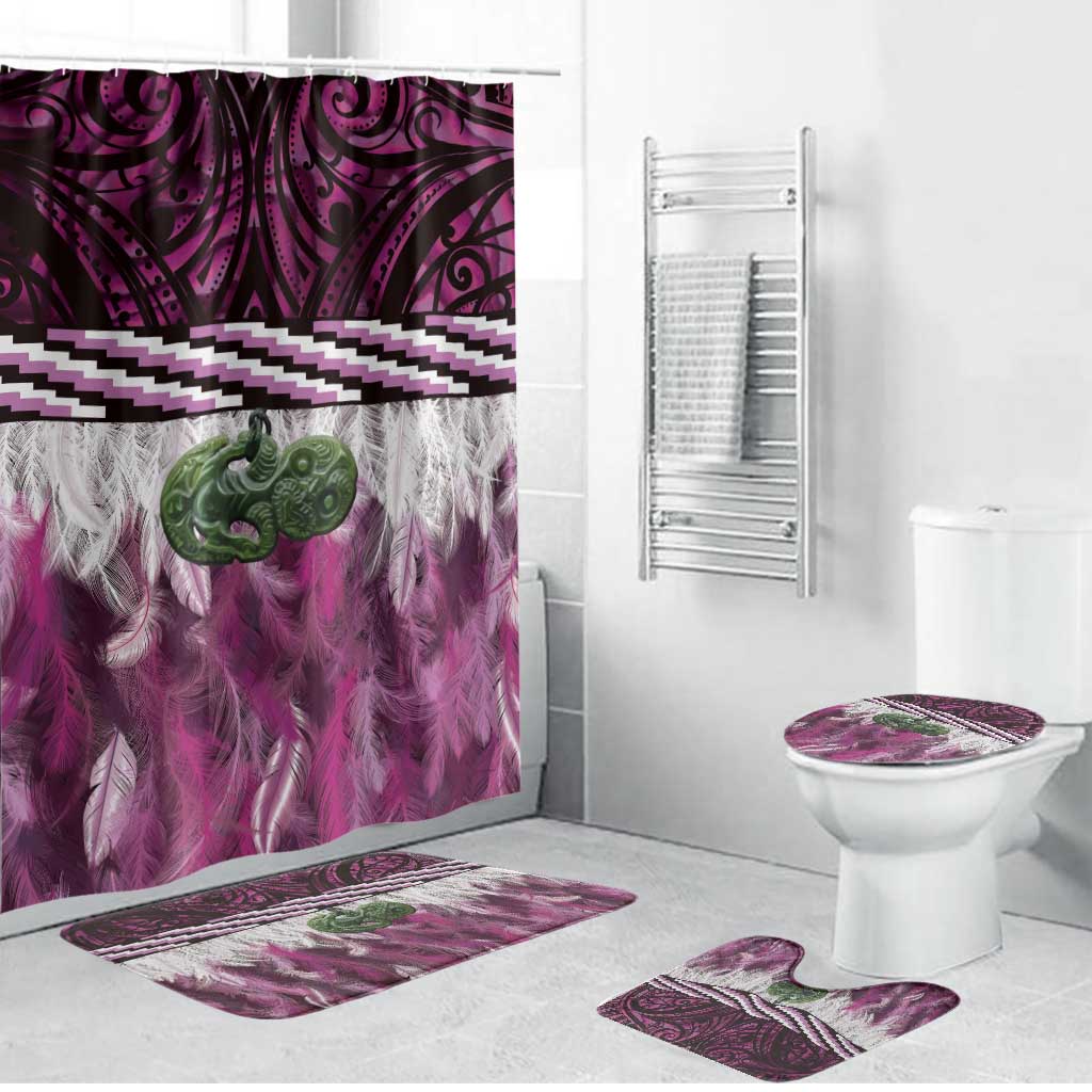 Pink Traditional Cloak Aotearoa Bathroom Set Maori Paua Shell Korowai Pattern LT14 Bathroom Set (4 pcs) Pink - Polynesian Pride