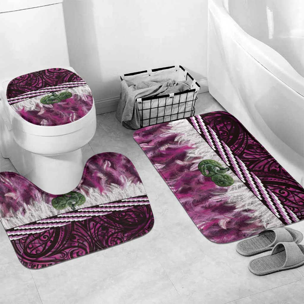Pink Traditional Cloak Aotearoa Bathroom Set Maori Paua Shell Korowai Pattern LT14 Mat Set Only (3 pcs) One Size Pink - Polynesian Pride
