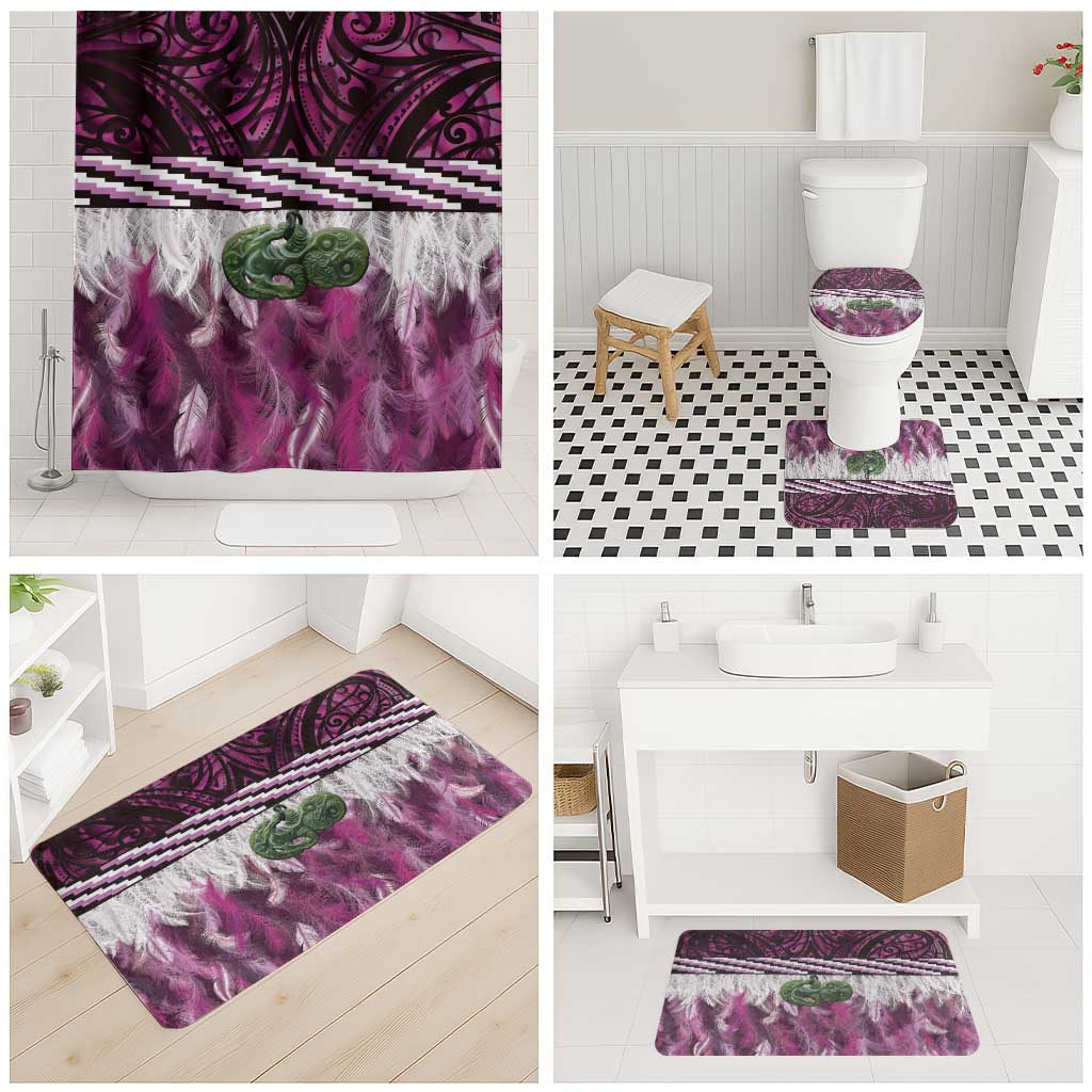 Pink Traditional Cloak Aotearoa Bathroom Set Maori Paua Shell Korowai Pattern LT14 - Polynesian Pride