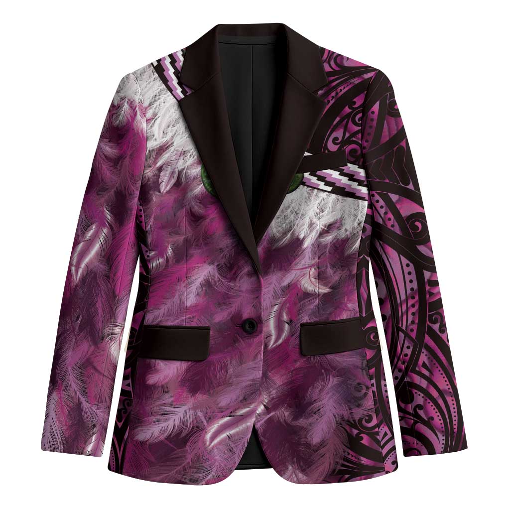 Pink Traditional Cloak Aotearoa Blazer Maori Paua Shell Korowai Pattern - Polynesian Pride
