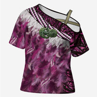 Pink Traditional Cloak Aotearoa Cross Shoulder Shirt Maori Paua Shell Korowai Pattern - Polynesian Pride