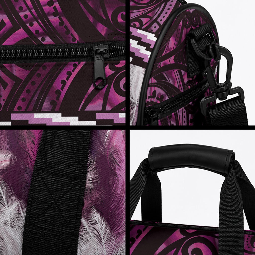 Pink Traditional Cloak Aotearoa Duffle Bag Maori Paua Shell Korowai Pattern LT14 - Polynesian Pride