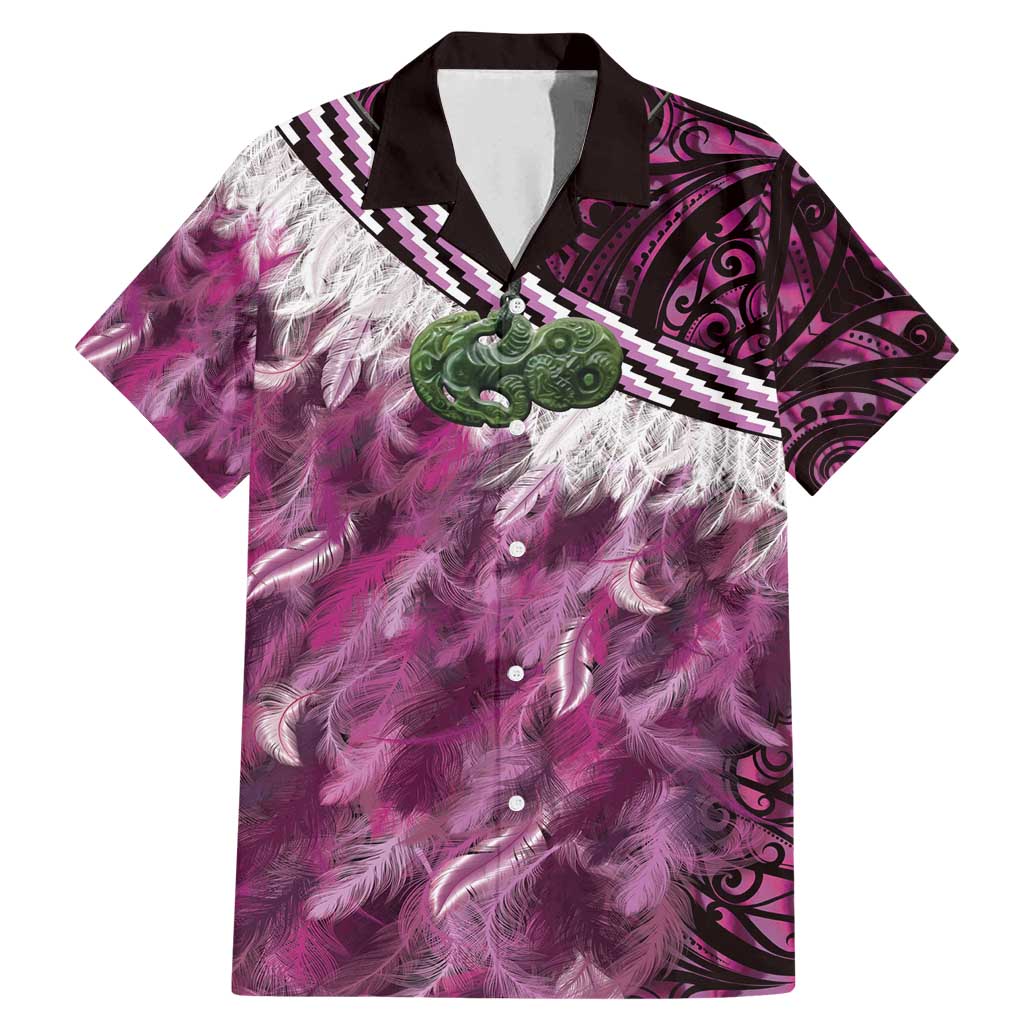Pink Traditional Cloak Aotearoa Family Matching Mermaid Dress and Hawaiian Shirt Maori Paua Shell Korowai Pattern LT14 Dad's Shirt - Short Sleeve Pink - Polynesian Pride