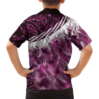 Pink Traditional Cloak Aotearoa Family Matching Off The Shoulder Long Sleeve Dress and Hawaiian Shirt Maori Paua Shell Korowai Pattern LT14 - Polynesian Pride