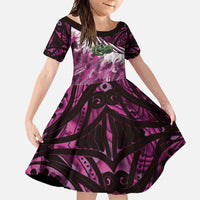 Pink Traditional Cloak Aotearoa Family Matching Off Shoulder Maxi Dress and Hawaiian Shirt Maori Paua Shell Korowai Pattern