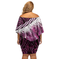 Pink Traditional Cloak Aotearoa Family Matching Off Shoulder Short Dress and Hawaiian Shirt Maori Paua Shell Korowai Pattern LT14 - Polynesian Pride