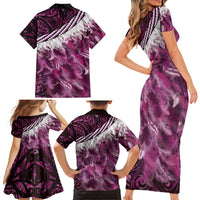 Pink Traditional Cloak Aotearoa Family Matching Short Sleeve Bodycon Dress and Hawaiian Shirt Maori Paua Shell Korowai Pattern LT14 - Polynesian Pride