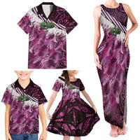 Pink Traditional Cloak Aotearoa Family Matching Tank Maxi Dress and Hawaiian Shirt Maori Paua Shell Korowai Pattern LT14 - Polynesian Pride