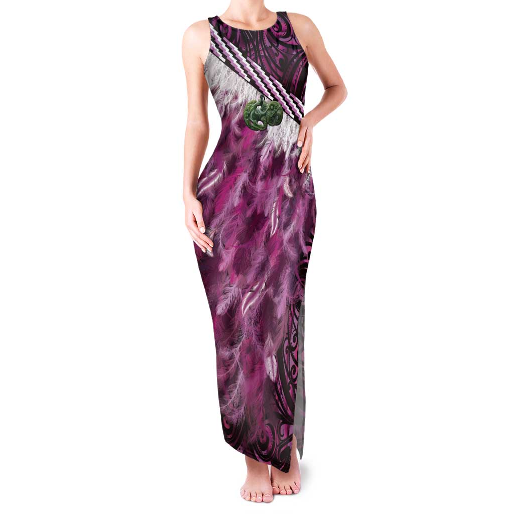 Pink Traditional Cloak Aotearoa Family Matching Tank Maxi Dress and Hawaiian Shirt Maori Paua Shell Korowai Pattern LT14 Mom's Dress Pink - Polynesian Pride
