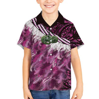 Pink Traditional Cloak Aotearoa Family Matching Tank Maxi Dress and Hawaiian Shirt Maori Paua Shell Korowai Pattern LT14 Son's Shirt Pink - Polynesian Pride