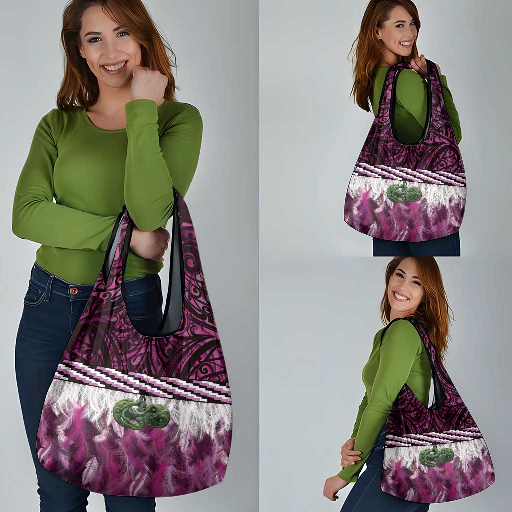 Pink Traditional Cloak Aotearoa Grocery Bag Maori Paua Shell Korowai Pattern