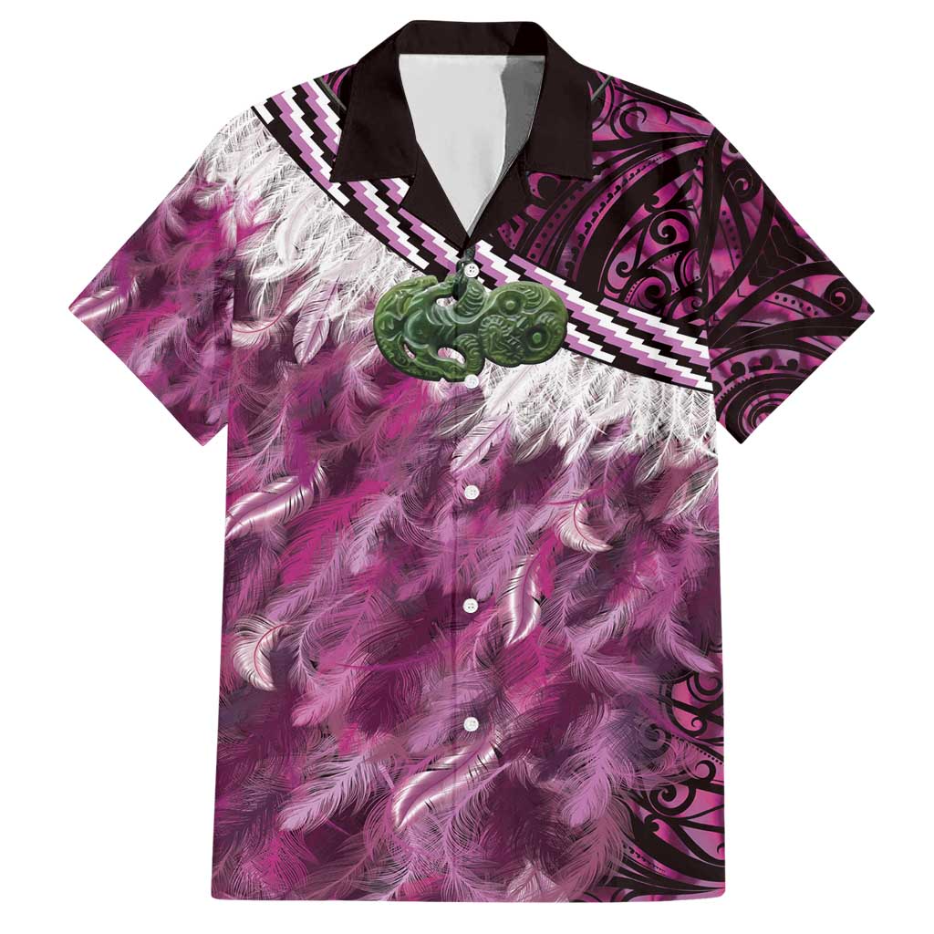 Pink Traditional Cloak Aotearoa Hawaiian Shirt Maori Paua Shell Korowai Pattern