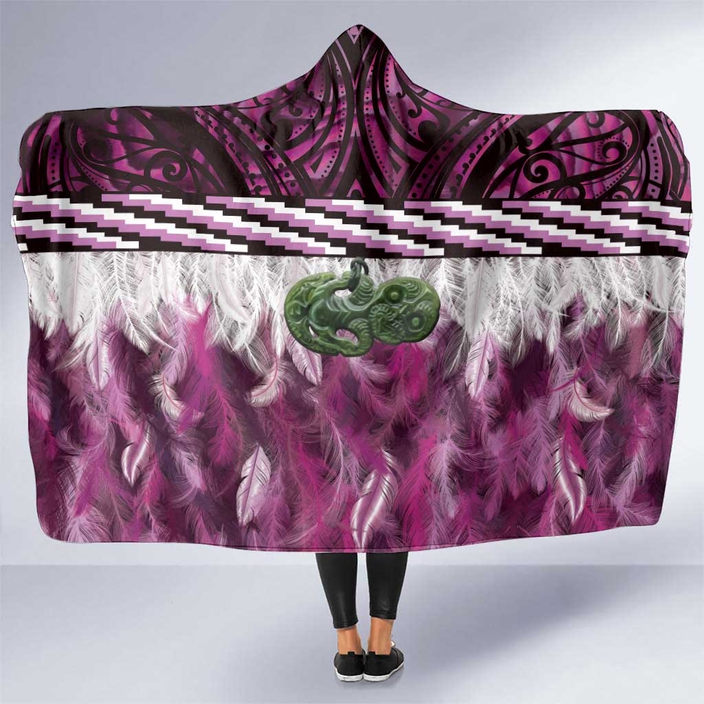 Pink Traditional Cloak Aotearoa Hooded Blanket Maori Paua Shell Korowai Pattern LT14 One Size Pink - Polynesian Pride