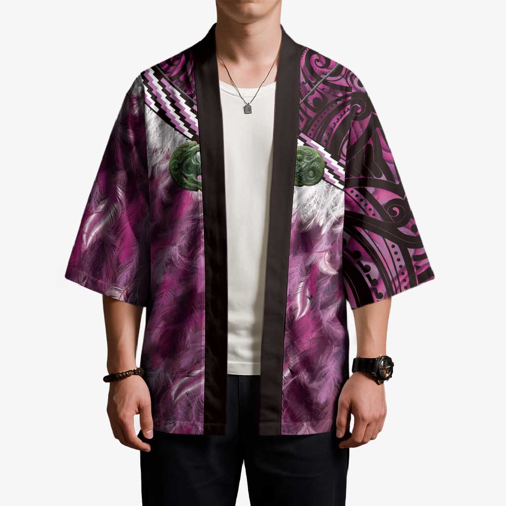 Pink Traditional Cloak Aotearoa Kimono Maori Paua Shell Korowai Pattern - Polynesian Pride