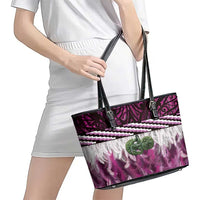 Pink Traditional Cloak Aotearoa Leather Tote Bag Maori Paua Shell Korowai Pattern
