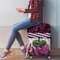 Pink Traditional Cloak Aotearoa Luggage Cover Maori Paua Shell Korowai Pattern