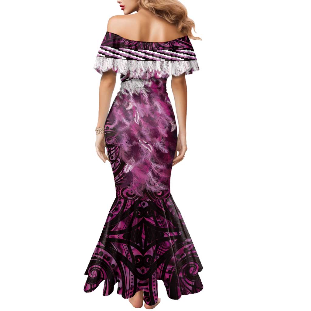 Pink Traditional Cloak Aotearoa Mermaid Dress Maori Paua Shell Korowai Pattern LT14 - Polynesian Pride