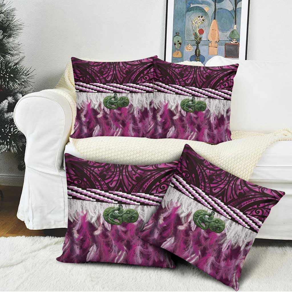 Pink Traditional Cloak Aotearoa Pillow Cover Maori Paua Shell Korowai Pattern - Polynesian Pride
