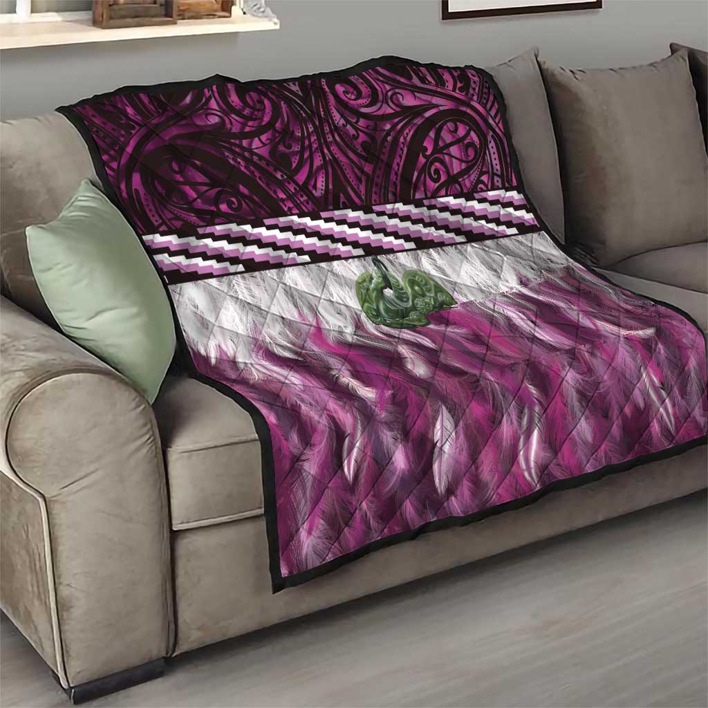 Pink Traditional Cloak Aotearoa Quilt Maori Paua Shell Korowai Pattern
