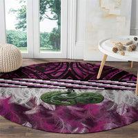 Pink Traditional Cloak Aotearoa Round Carpet Maori Paua Shell Korowai Pattern