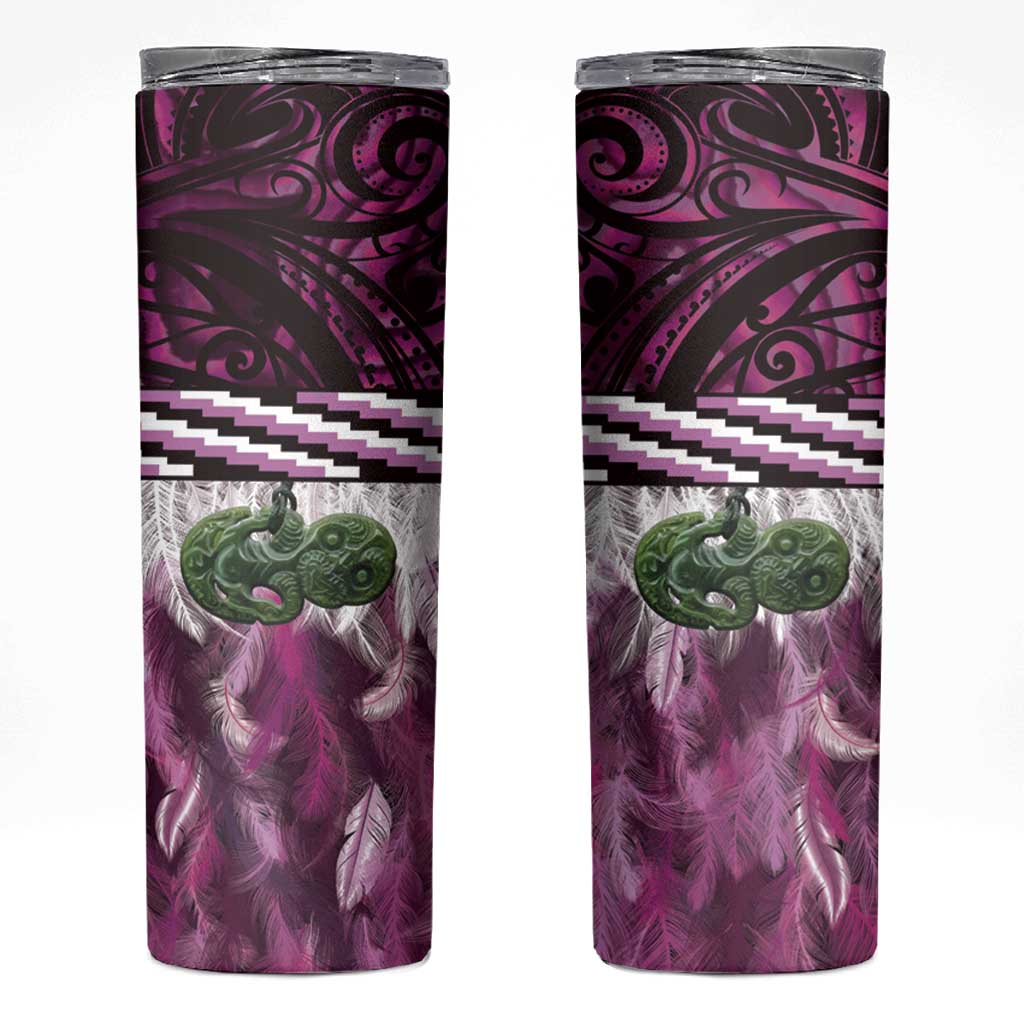 Pink Traditional Cloak Aotearoa Skinny Tumbler Maori Paua Shell Korowai Pattern LT14 Pink - Polynesian Pride