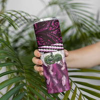 Pink Traditional Cloak Aotearoa Skinny Tumbler Maori Paua Shell Korowai Pattern