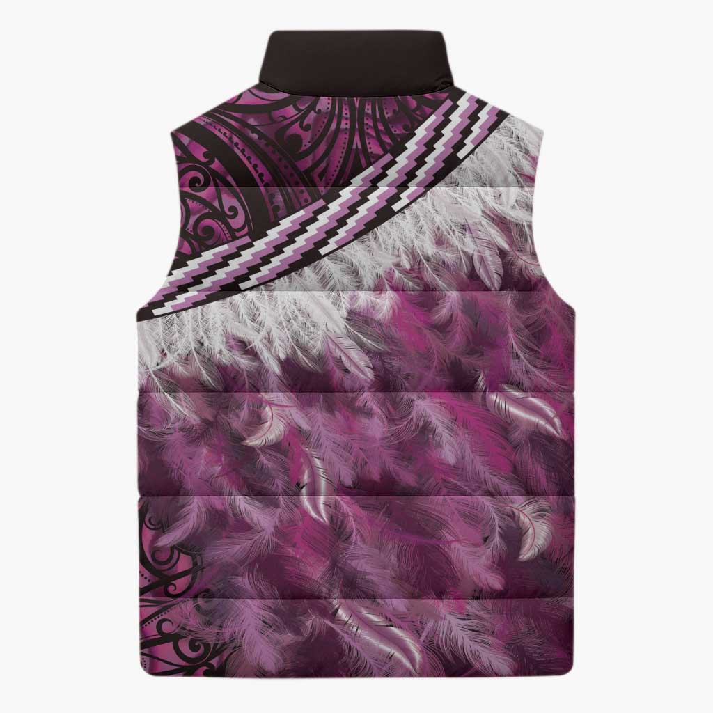 Pink Traditional Cloak Aotearoa Sleeveless Puffer Jacket Maori Paua Shell Korowai Pattern - Polynesian Pride