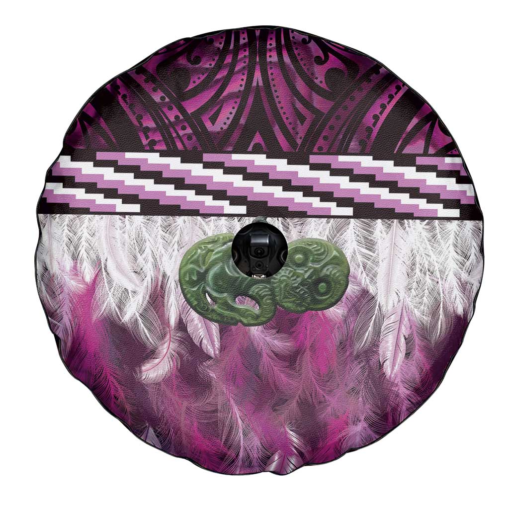 Pink Traditional Cloak Aotearoa Spare Tire Cover Maori Paua Shell Korowai Pattern