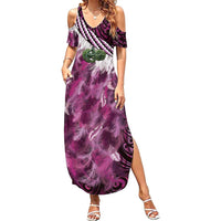 Pink Traditional Cloak Aotearoa Summer Maxi Dress Maori Paua Shell Korowai Pattern LT14 Women Pink - Polynesian Pride
