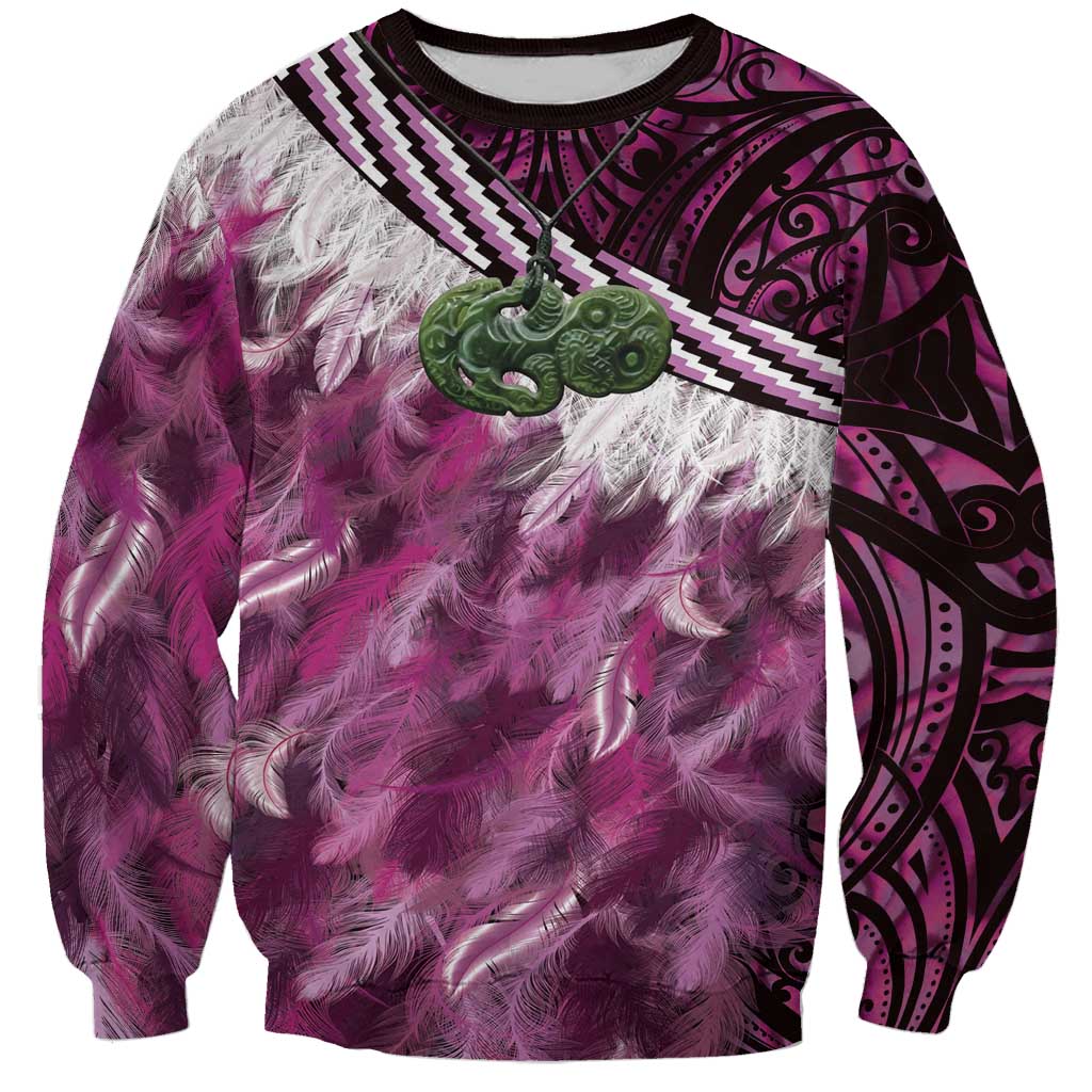 Pink Traditional Cloak Aotearoa Sweatshirt Maori Paua Shell Korowai Pattern LT14 Unisex Pink - Polynesian Pride