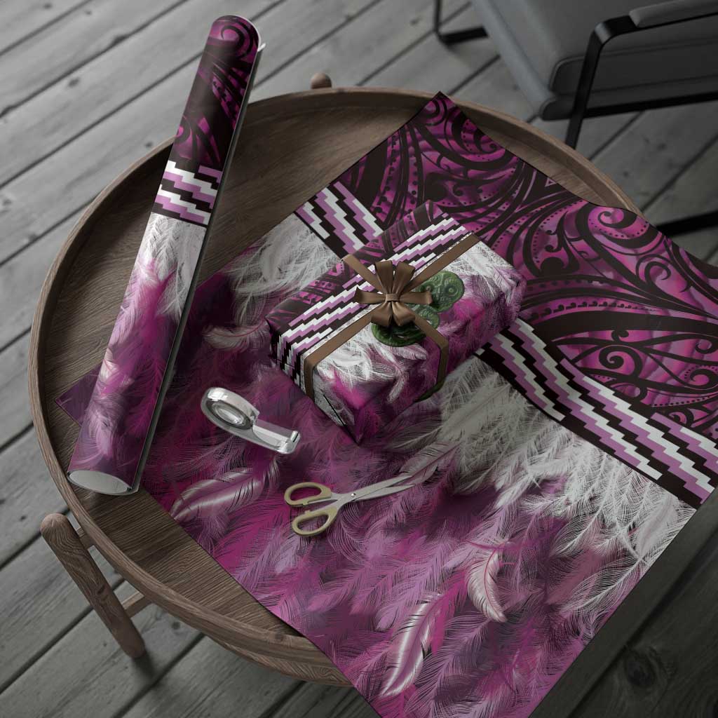 Pink Traditional Cloak Aotearoa Wrapping Paper Maori Paua Shell Korowai Pattern - Polynesian Pride