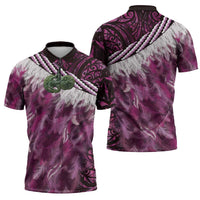 Pink Traditional Cloak Aotearoa Zipper Polo Shirt Maori Paua Shell Korowai Pattern LT14 - Polynesian Pride