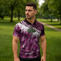Pink Traditional Cloak Aotearoa Zipper Polo Shirt Maori Paua Shell Korowai Pattern LT14 - Polynesian Pride
