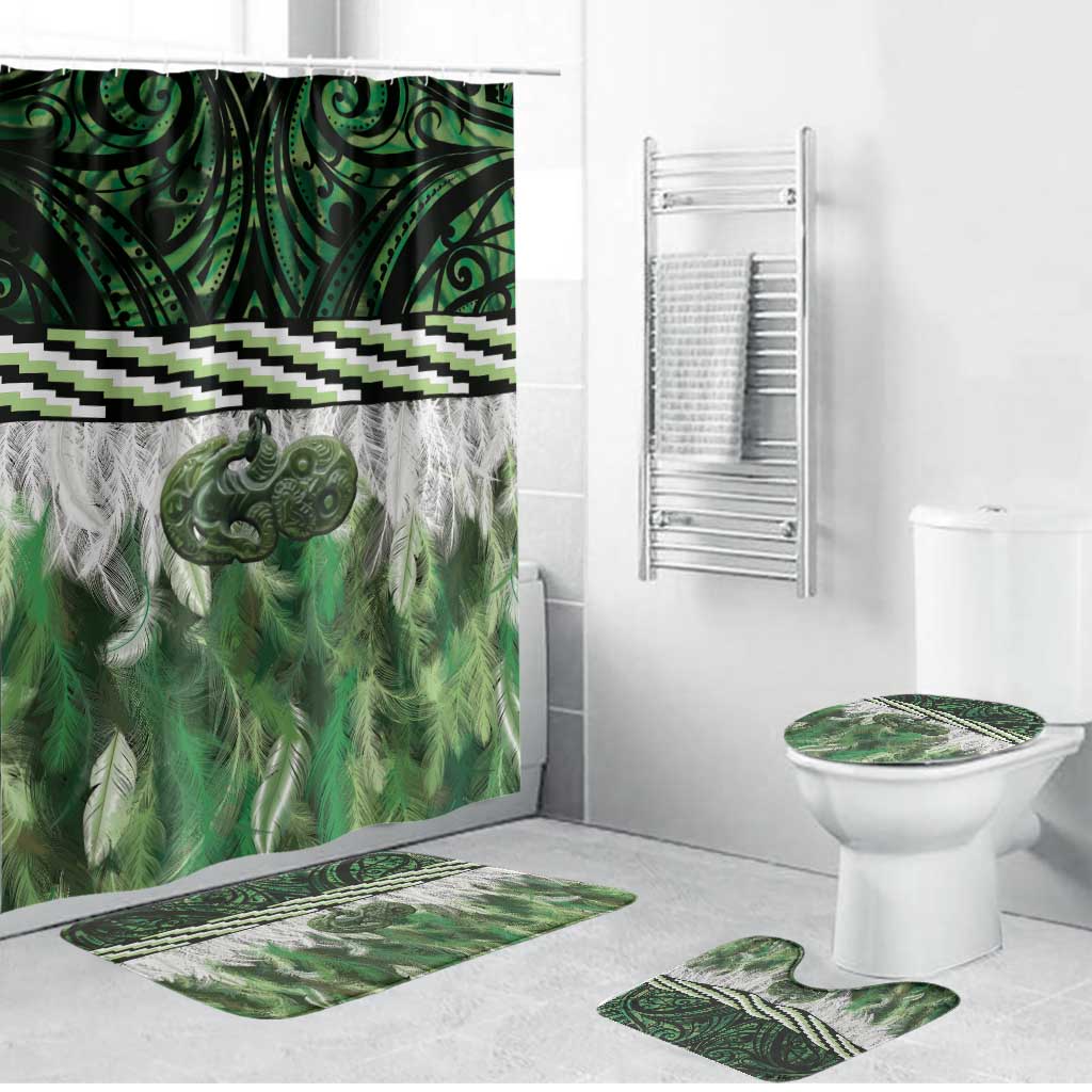 Green Traditional Cloak Aotearoa Bathroom Set Maori Paua Shell Korowai Pattern - Polynesian Pride