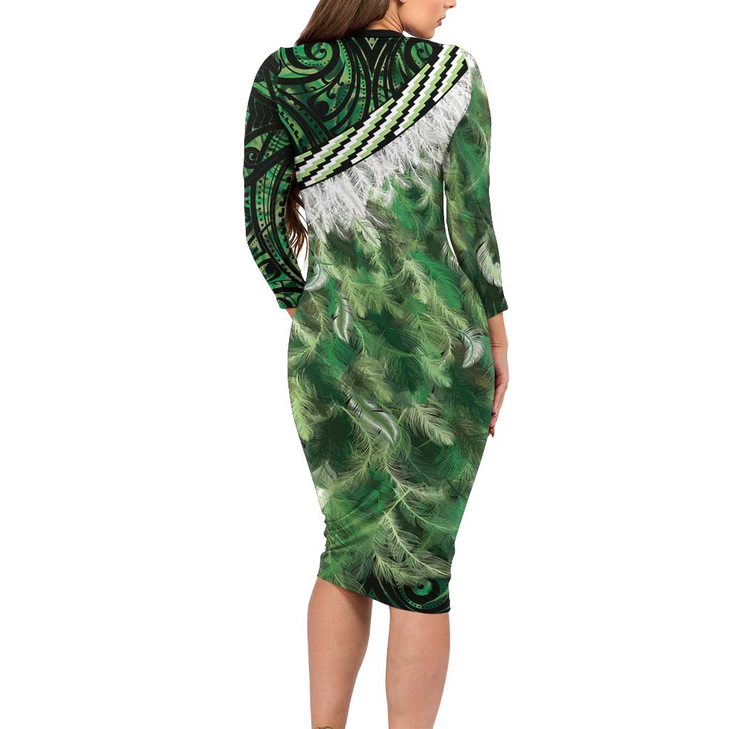 Green Traditional Cloak Aotearoa Family Matching Long Sleeve Bodycon Dress and Hawaiian Shirt Maori Paua Shell Korowai Pattern LT14 - Polynesian Pride