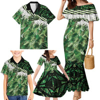 Green Traditional Cloak Aotearoa Family Matching Mermaid Dress and Hawaiian Shirt Maori Paua Shell Korowai Pattern LT14 - Polynesian Pride
