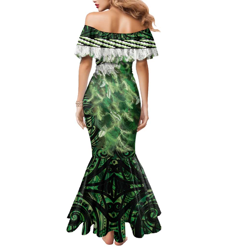 Green Traditional Cloak Aotearoa Family Matching Mermaid Dress and Hawaiian Shirt Maori Paua Shell Korowai Pattern LT14 - Polynesian Pride