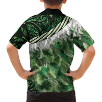 Green Traditional Cloak Aotearoa Family Matching Off Shoulder Maxi Dress and Hawaiian Shirt Maori Paua Shell Korowai Pattern LT14 - Polynesian Pride