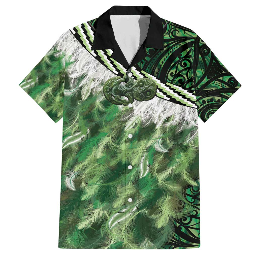 Green Traditional Cloak Aotearoa Family Matching Off Shoulder Maxi Dress and Hawaiian Shirt Maori Paua Shell Korowai Pattern LT14 Dad's Shirt - Short Sleeve Green - Polynesian Pride