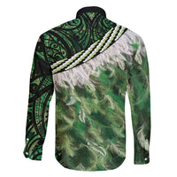 Green Traditional Cloak Aotearoa Family Matching Off Shoulder Maxi Dress and Hawaiian Shirt Maori Paua Shell Korowai Pattern LT14 - Polynesian Pride