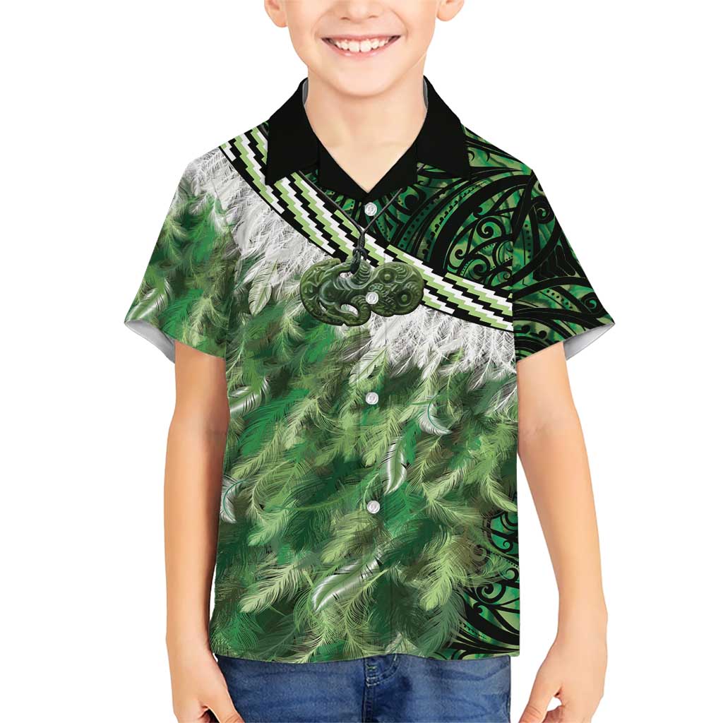 Green Traditional Cloak Aotearoa Family Matching Short Sleeve Bodycon Dress and Hawaiian Shirt Maori Paua Shell Korowai Pattern LT14 Son's Shirt Green - Polynesian Pride
