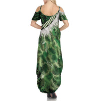 Green Traditional Cloak Aotearoa Family Matching Summer Maxi Dress and Hawaiian Shirt Maori Paua Shell Korowai Pattern LT14 - Polynesian Pride