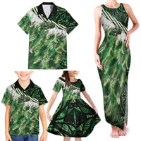 Green Traditional Cloak Aotearoa Family Matching Tank Maxi Dress and Hawaiian Shirt Maori Paua Shell Korowai Pattern LT14 - Polynesian Pride