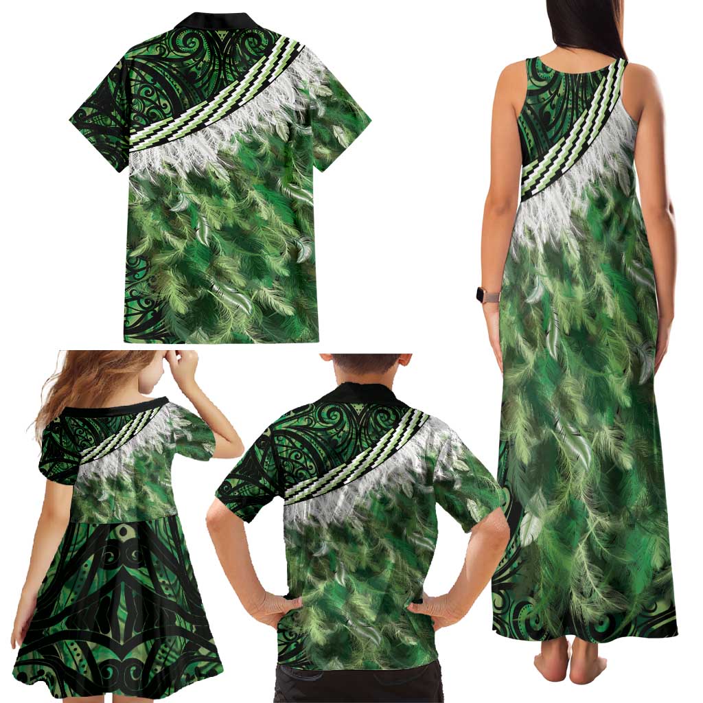 Green Traditional Cloak Aotearoa Family Matching Tank Maxi Dress and Hawaiian Shirt Maori Paua Shell Korowai Pattern LT14 - Polynesian Pride