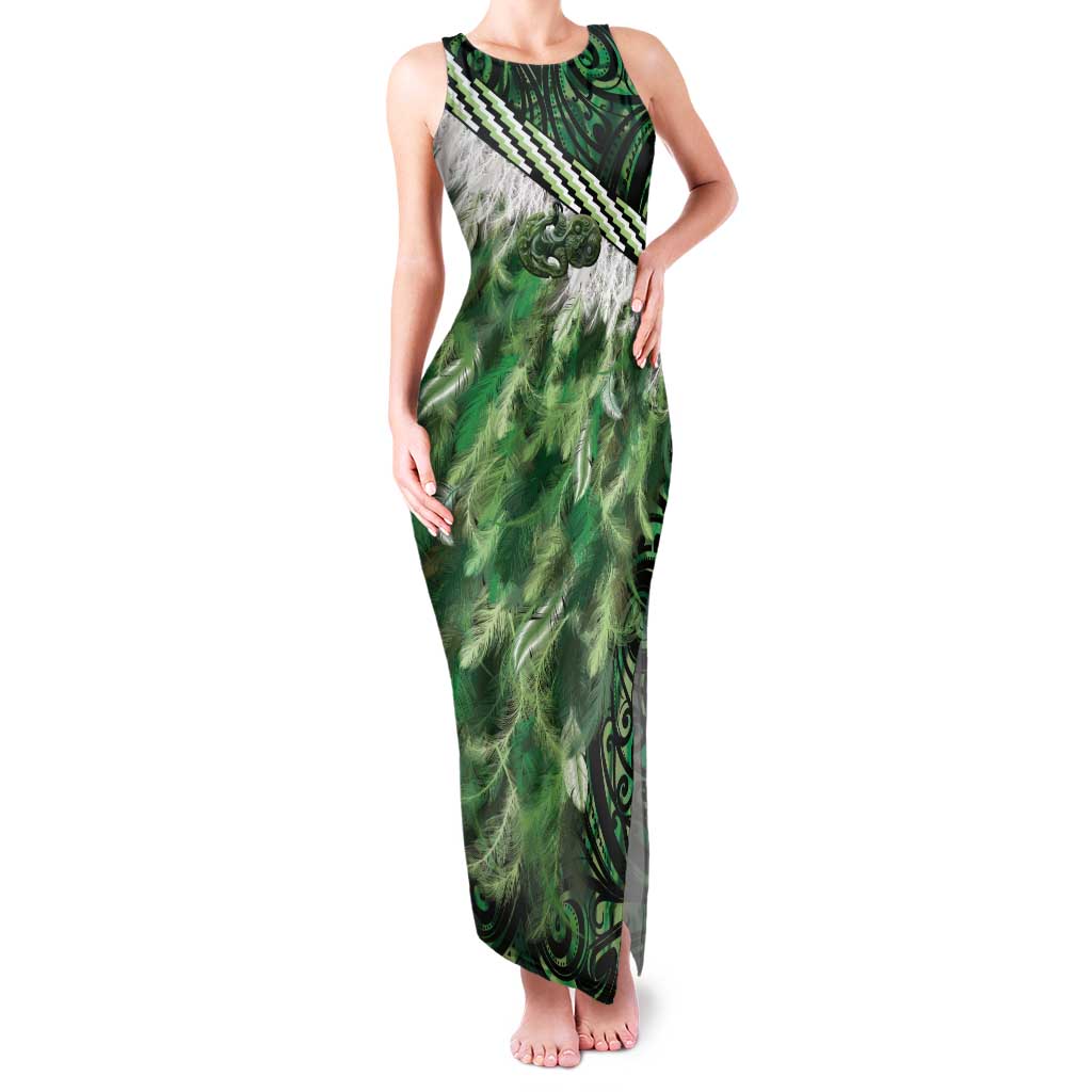 Green Traditional Cloak Aotearoa Family Matching Tank Maxi Dress and Hawaiian Shirt Maori Paua Shell Korowai Pattern LT14 Mom's Dress Green - Polynesian Pride