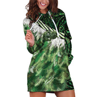 Green Traditional Cloak Aotearoa Hoodie Dress Maori Paua Shell Korowai Pattern